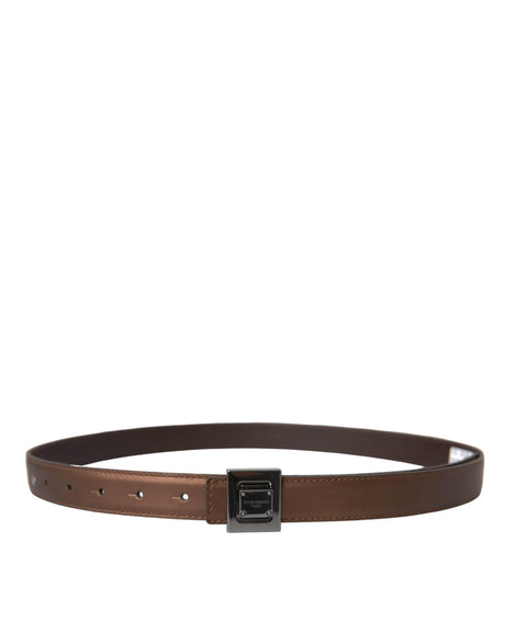 Dolce & Gabbana Bronze Leather Square Metal Buckle Belt - Hilstor