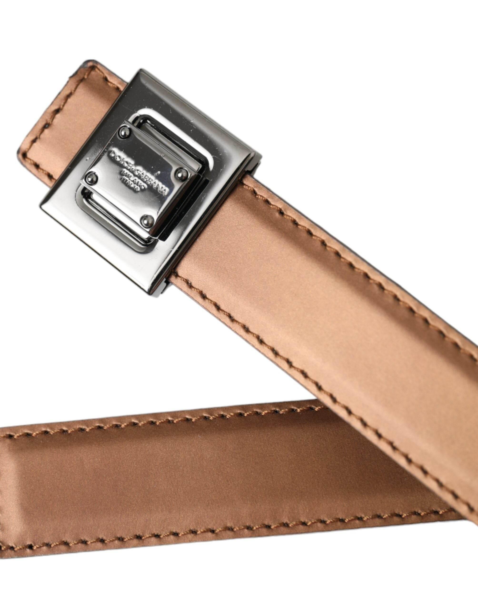 Dolce & Gabbana Bronze Leather Square Metal Buckle Belt - Hilstor