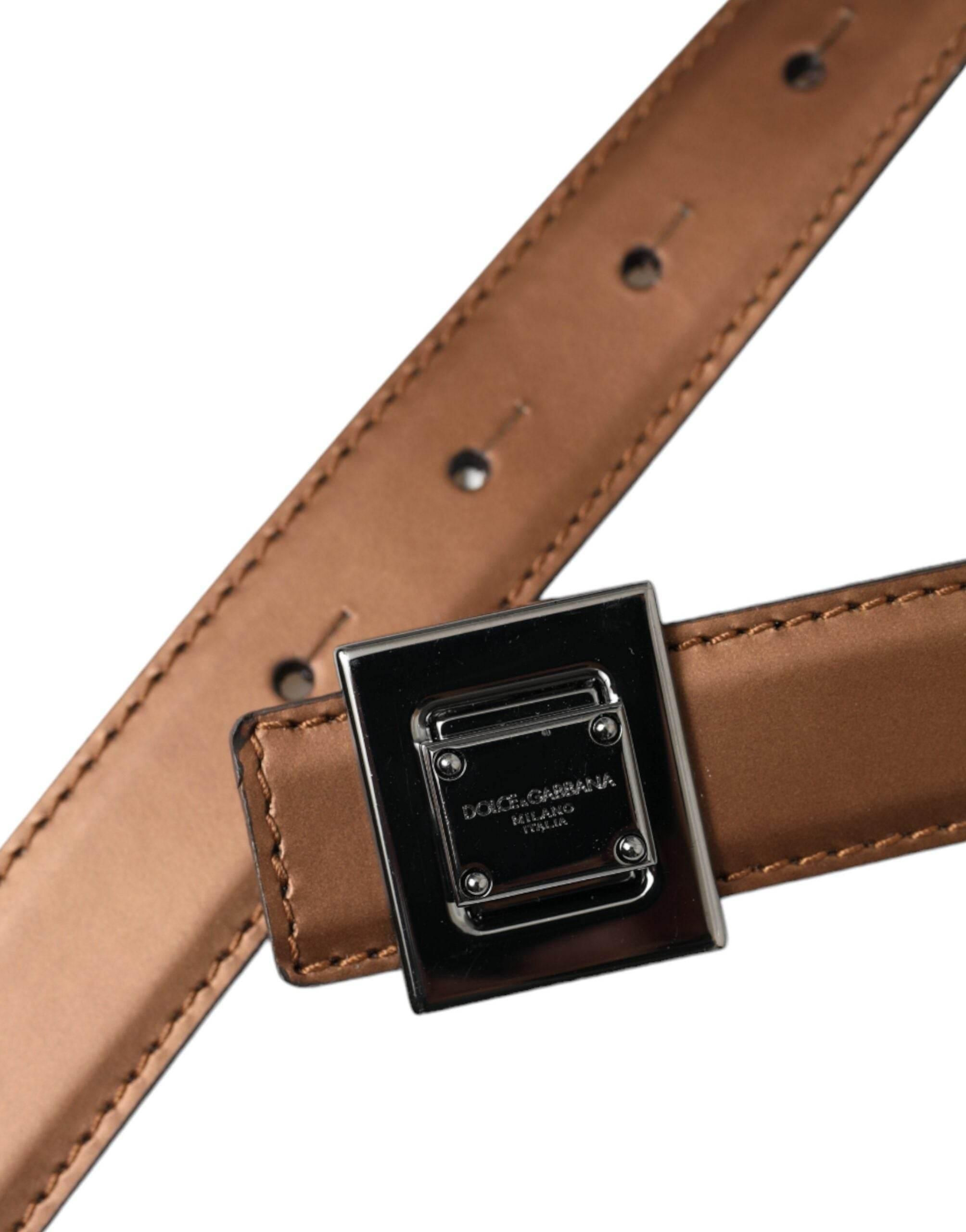 Dolce & Gabbana Bronze Leather Square Metal Buckle Belt - Hilstor