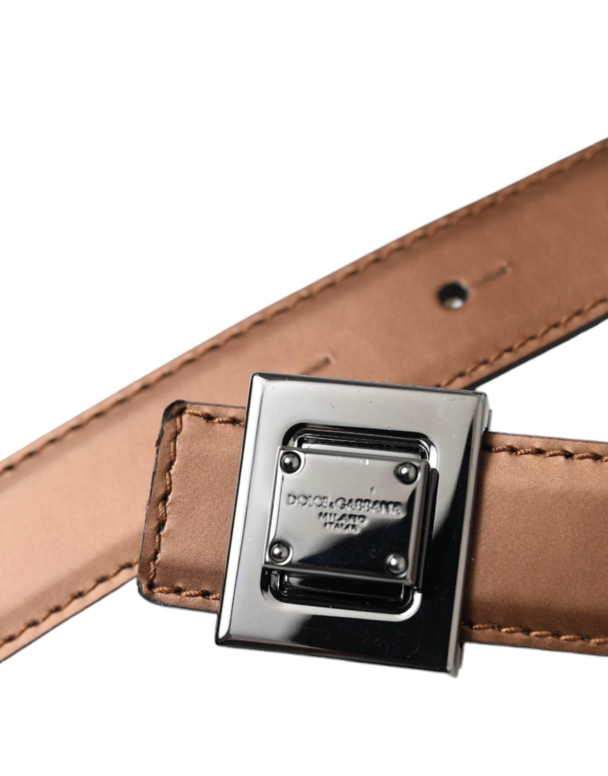 Dolce & Gabbana Bronze Leather Square Metal Buckle Belt - Hilstor