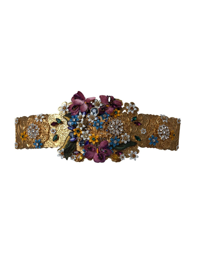 Dolce & Gabbana Multicolor Embellished Floral Crystal Wide Waist Belt - Hilstor