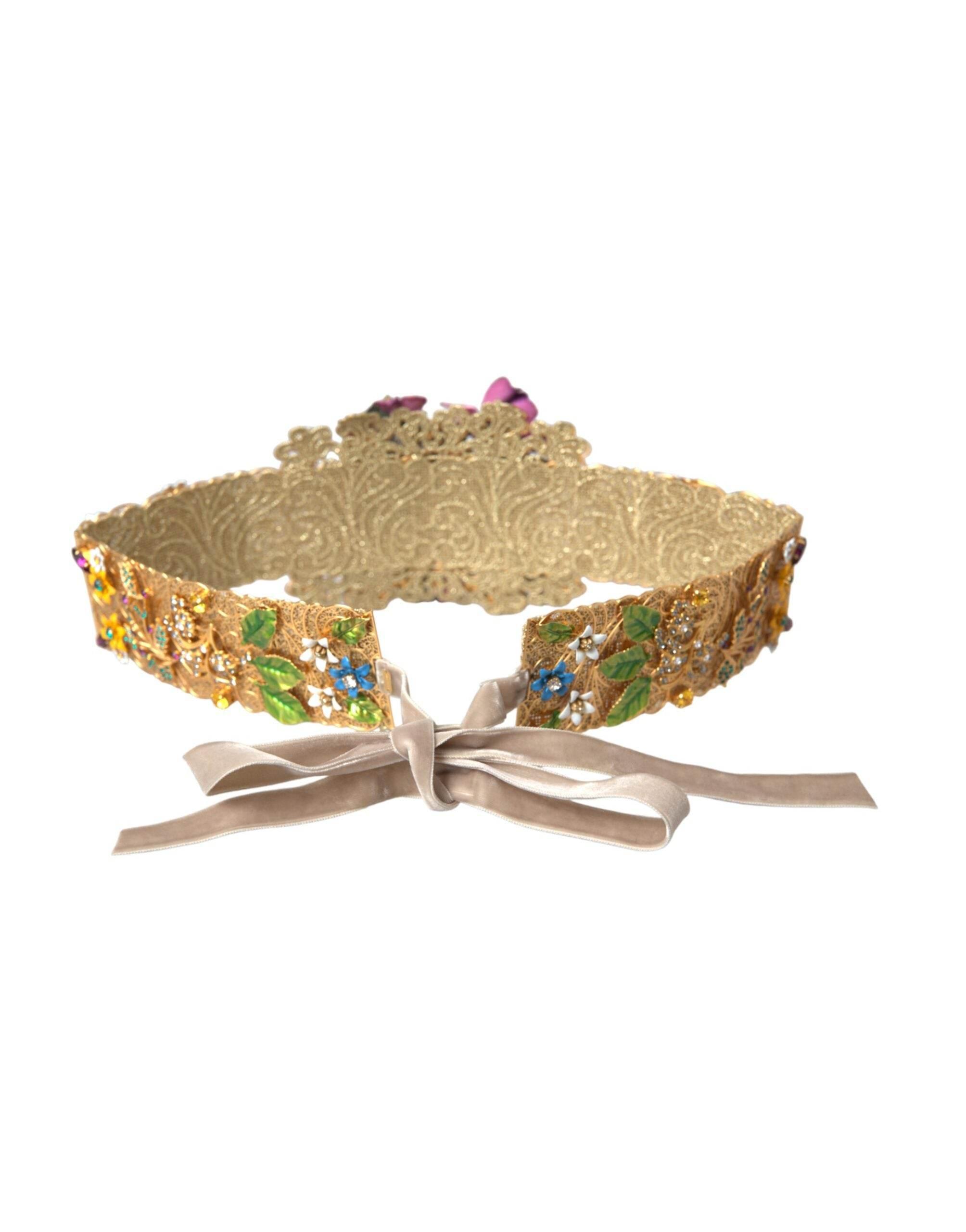 Dolce & Gabbana Multicolor Embellished Floral Crystal Wide Waist Belt - Hilstor