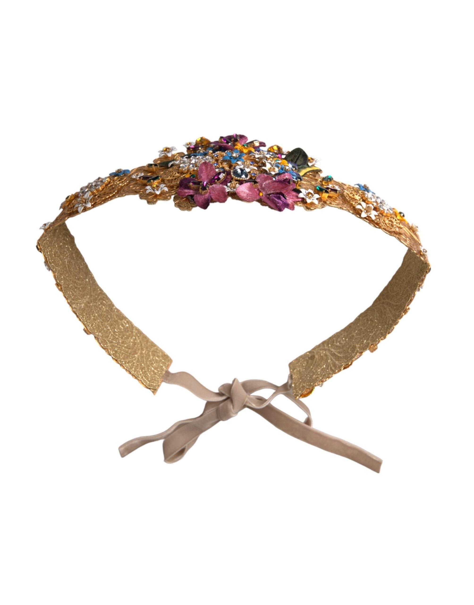 Dolce & Gabbana Multicolor Embellished Floral Crystal Wide Waist Belt - Hilstor