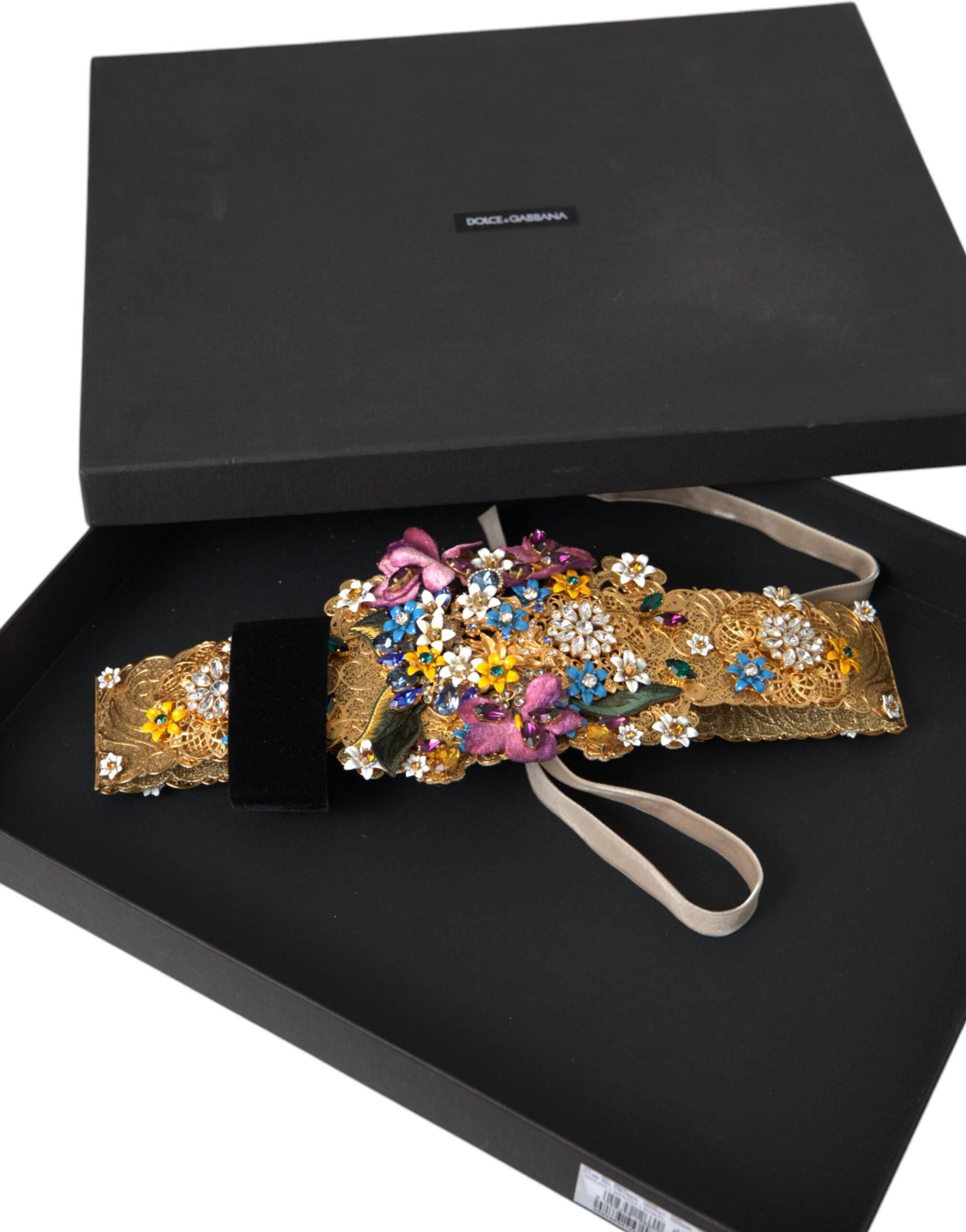 Dolce & Gabbana Multicolor Embellished Floral Crystal Wide Waist Belt - Hilstor
