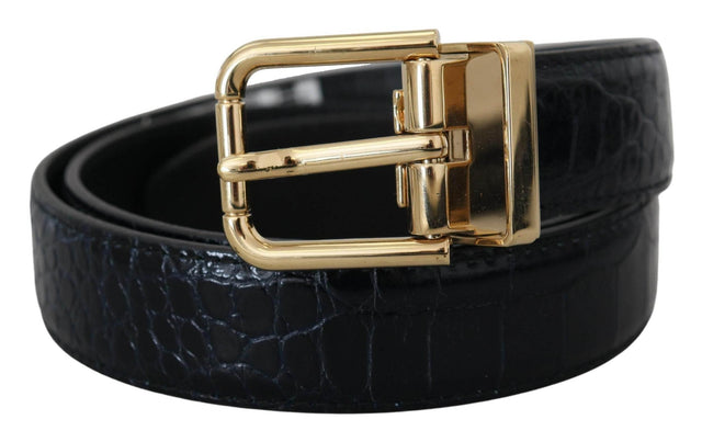 Dolce & Gabbana Black Exotic Leather Gold Metal Buckle Belt - Hilstor
