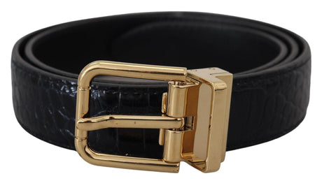 Dolce & Gabbana Black Exotic Leather Gold Metal Buckle Belt - Hilstor