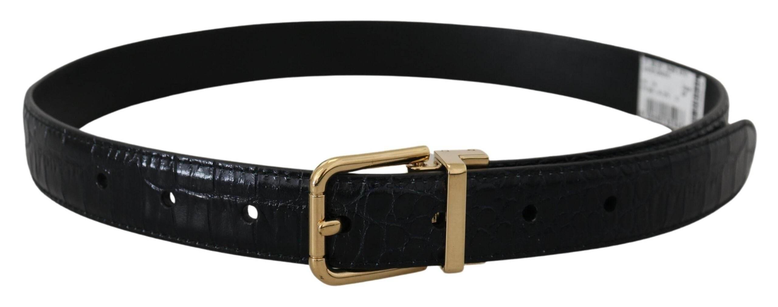 Dolce & Gabbana Black Exotic Leather Gold Metal Buckle Belt - Hilstor
