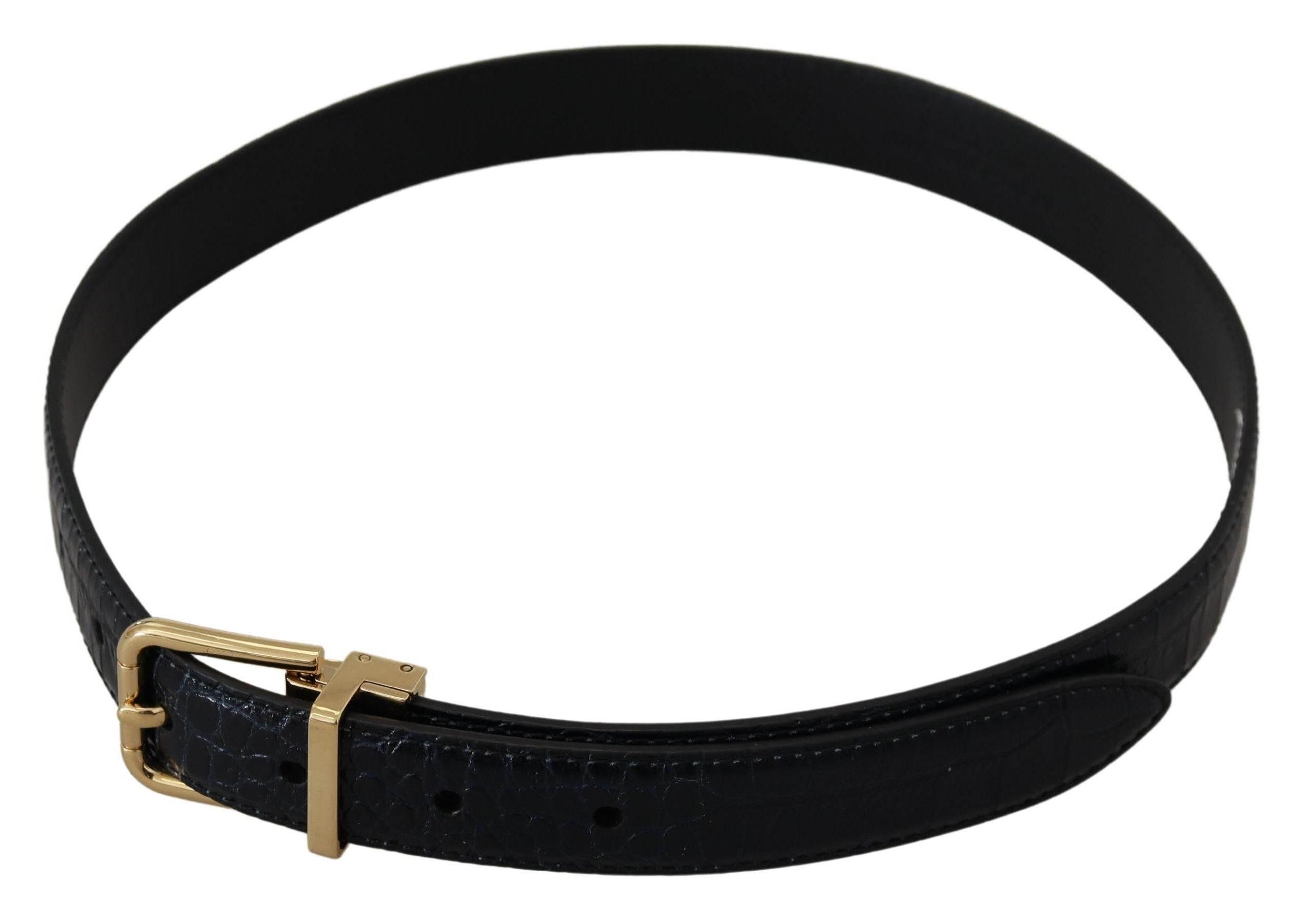 Dolce & Gabbana Black Exotic Leather Gold Metal Buckle Belt - Hilstor