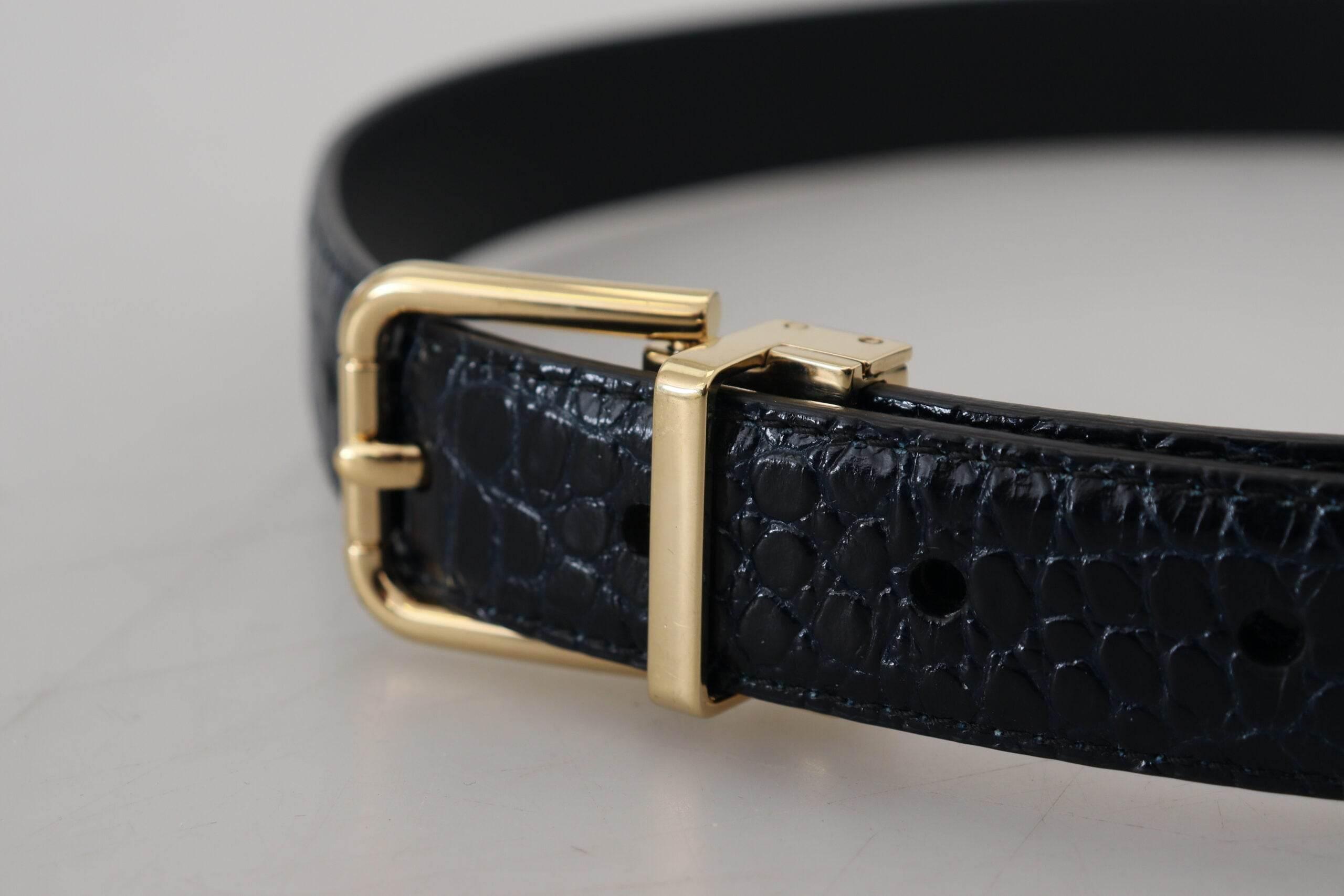 Dolce & Gabbana Black Exotic Leather Gold Metal Buckle Belt - Hilstor
