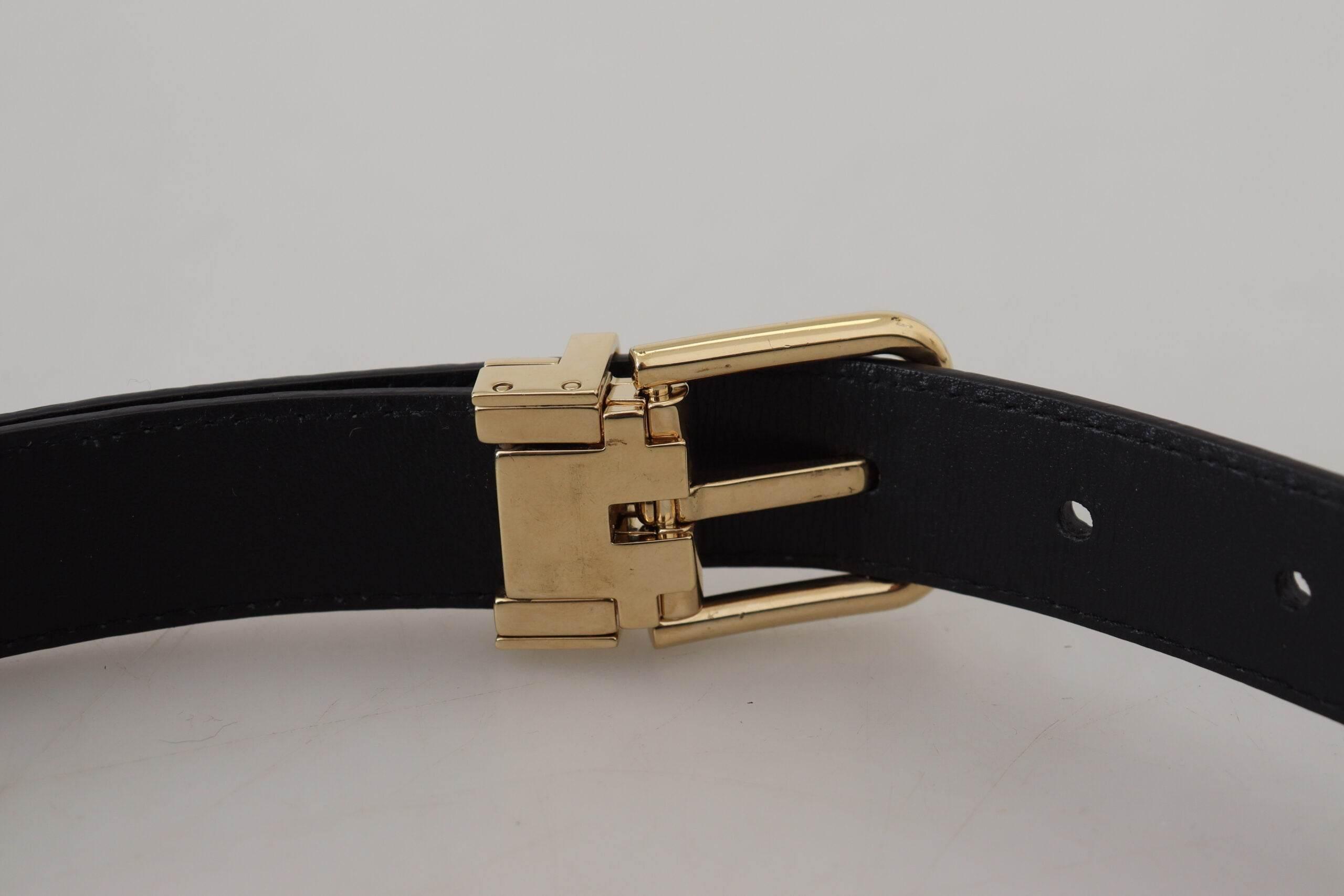 Dolce & Gabbana Black Exotic Leather Gold Metal Buckle Belt - Hilstor