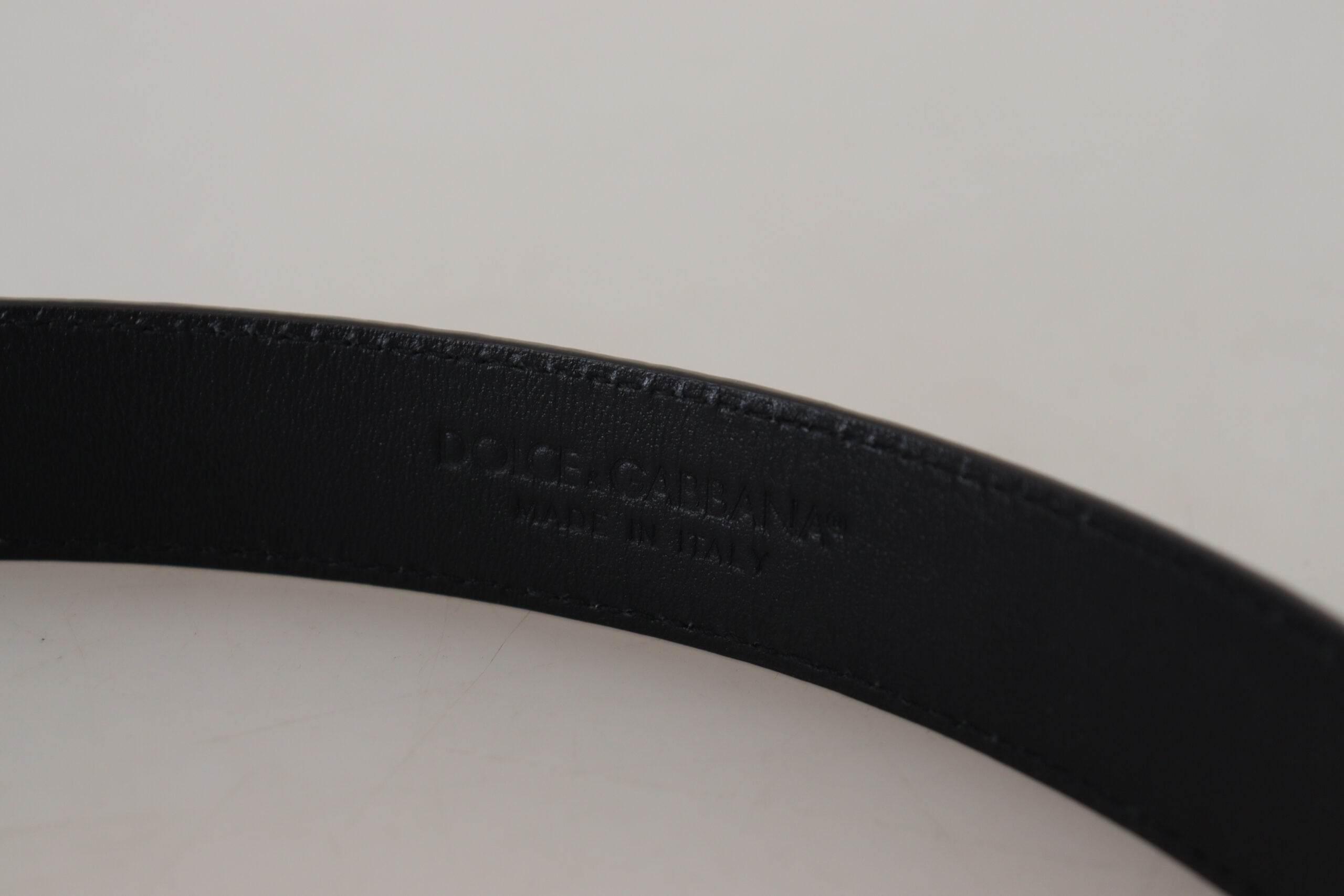 Dolce & Gabbana Black Exotic Leather Gold Metal Buckle Belt - Hilstor