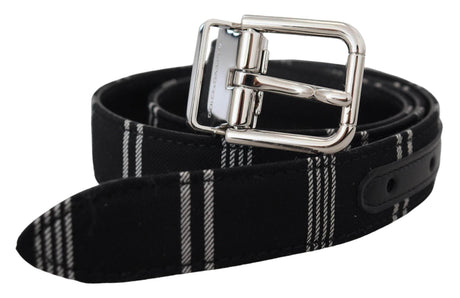 Dolce & Gabbana Black White Cotton Metal Silver Buckle Belt - Hilstor