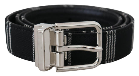 Dolce & Gabbana Black White Cotton Metal Silver Buckle Belt - Hilstor