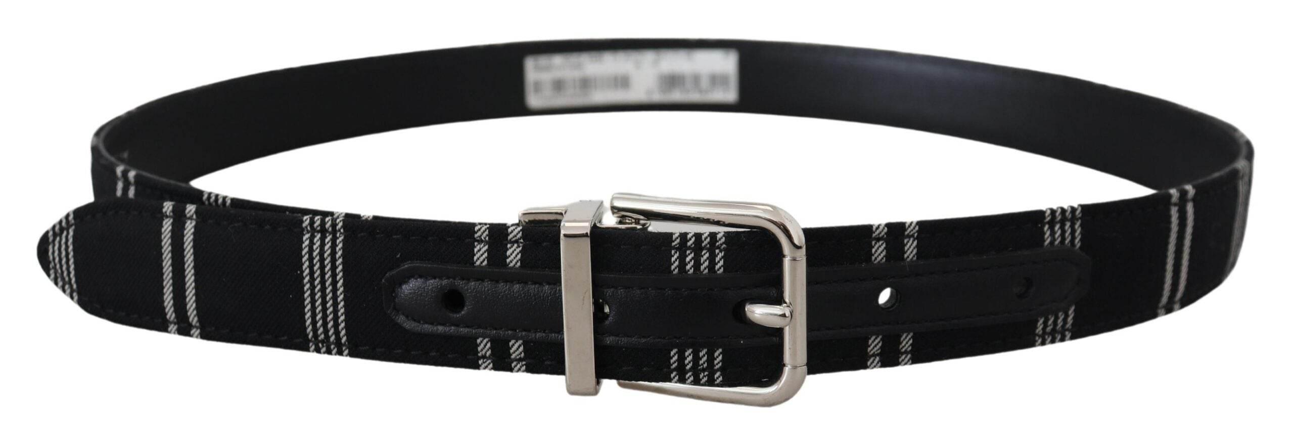 Dolce & Gabbana Black White Cotton Metal Silver Buckle Belt - Hilstor