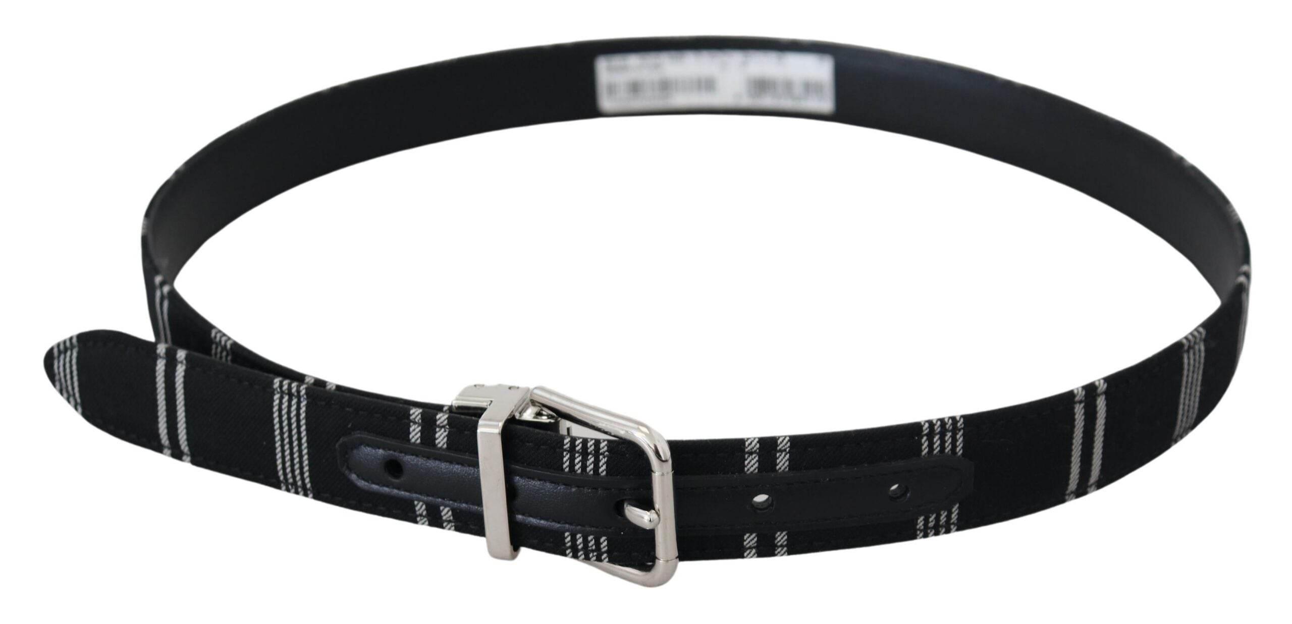Dolce & Gabbana Black White Cotton Metal Silver Buckle Belt - Hilstor