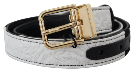 Dolce & Gabbana White Black Patchwork Gold Metal Buckle Belt - Hilstor