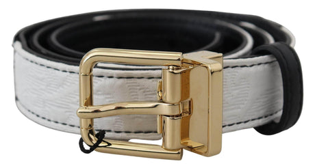 Dolce & Gabbana White Black Patchwork Gold Metal Buckle Belt - Hilstor