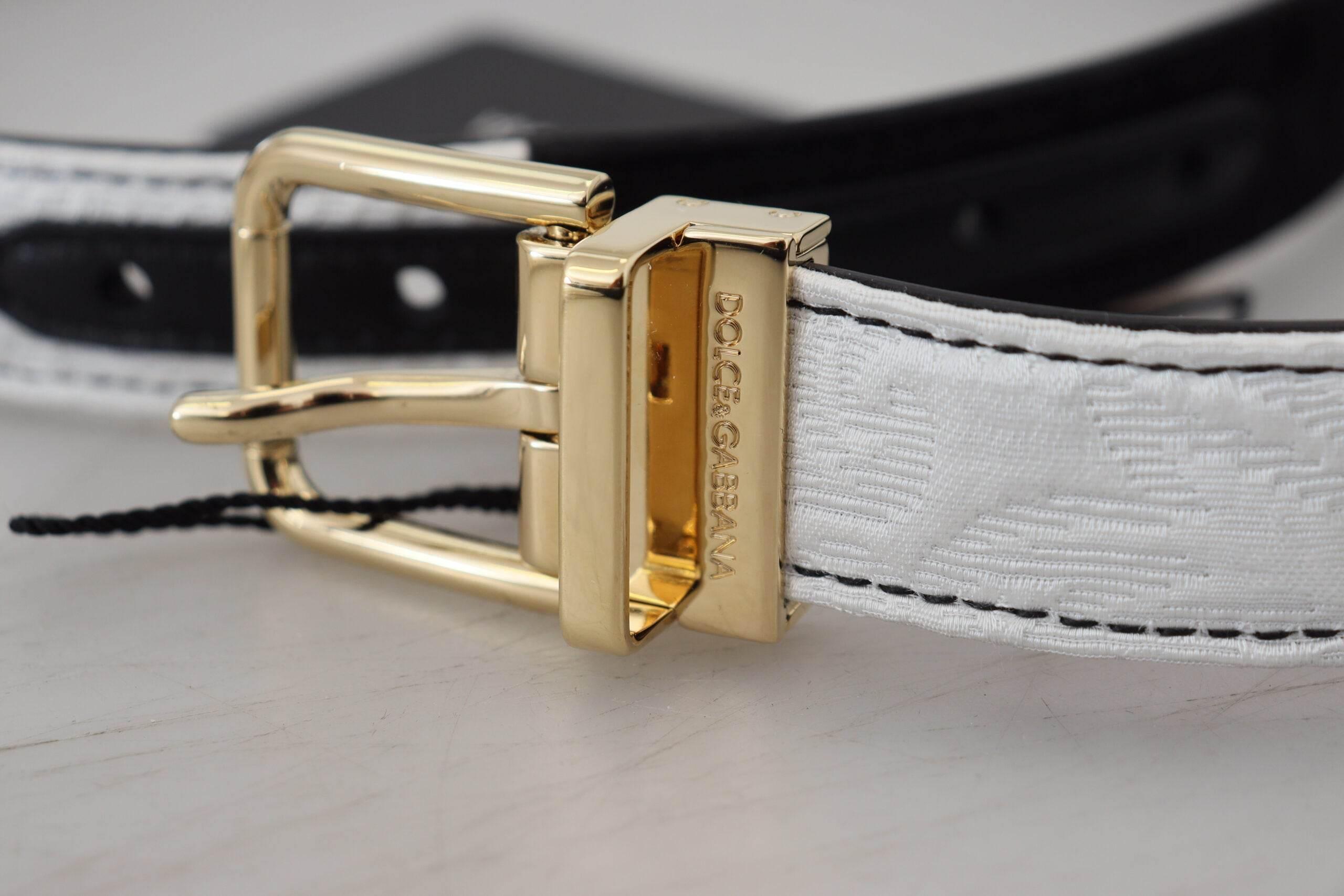Dolce & Gabbana White Black Patchwork Gold Metal Buckle Belt - Hilstor