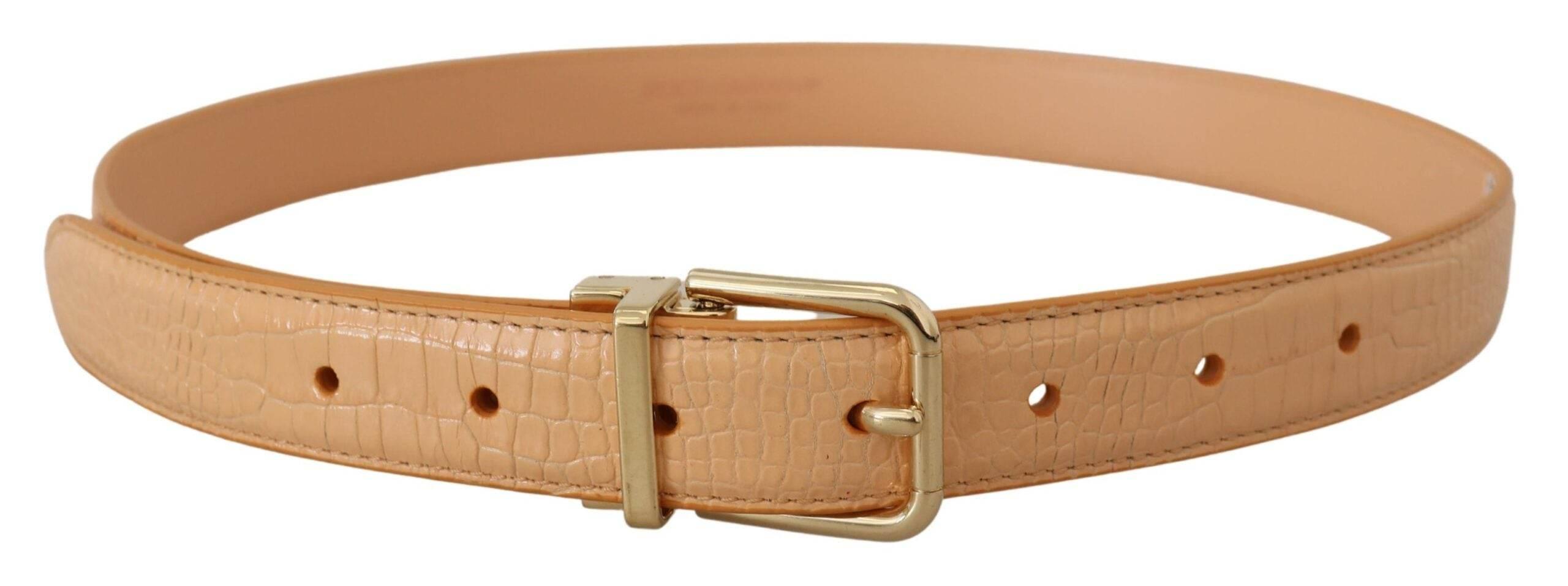 Dolce & Gabbana Beige Exotic Leather Gold Metal Buckle Belt - Hilstor