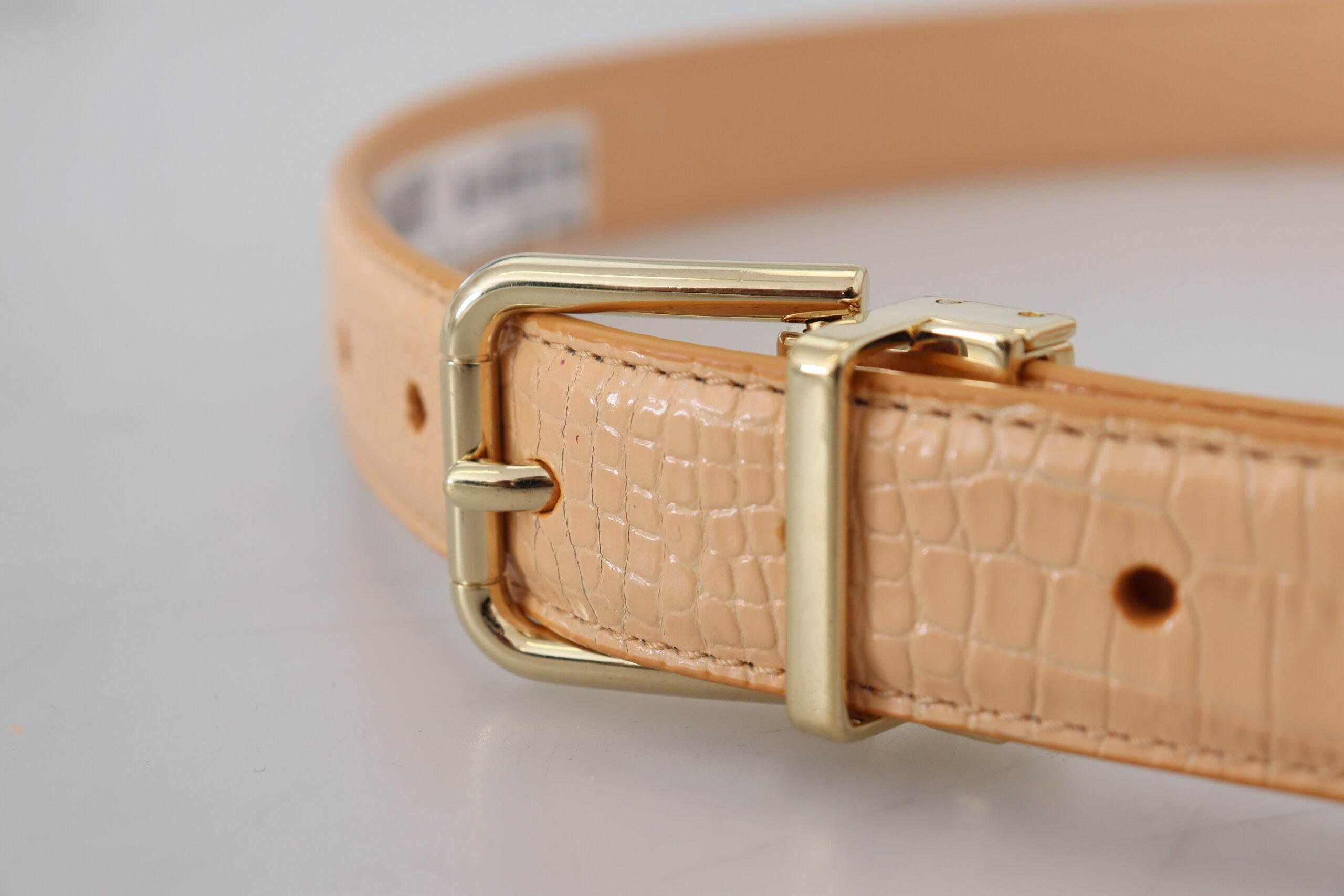 Dolce & Gabbana Beige Exotic Leather Gold Metal Buckle Belt - Hilstor