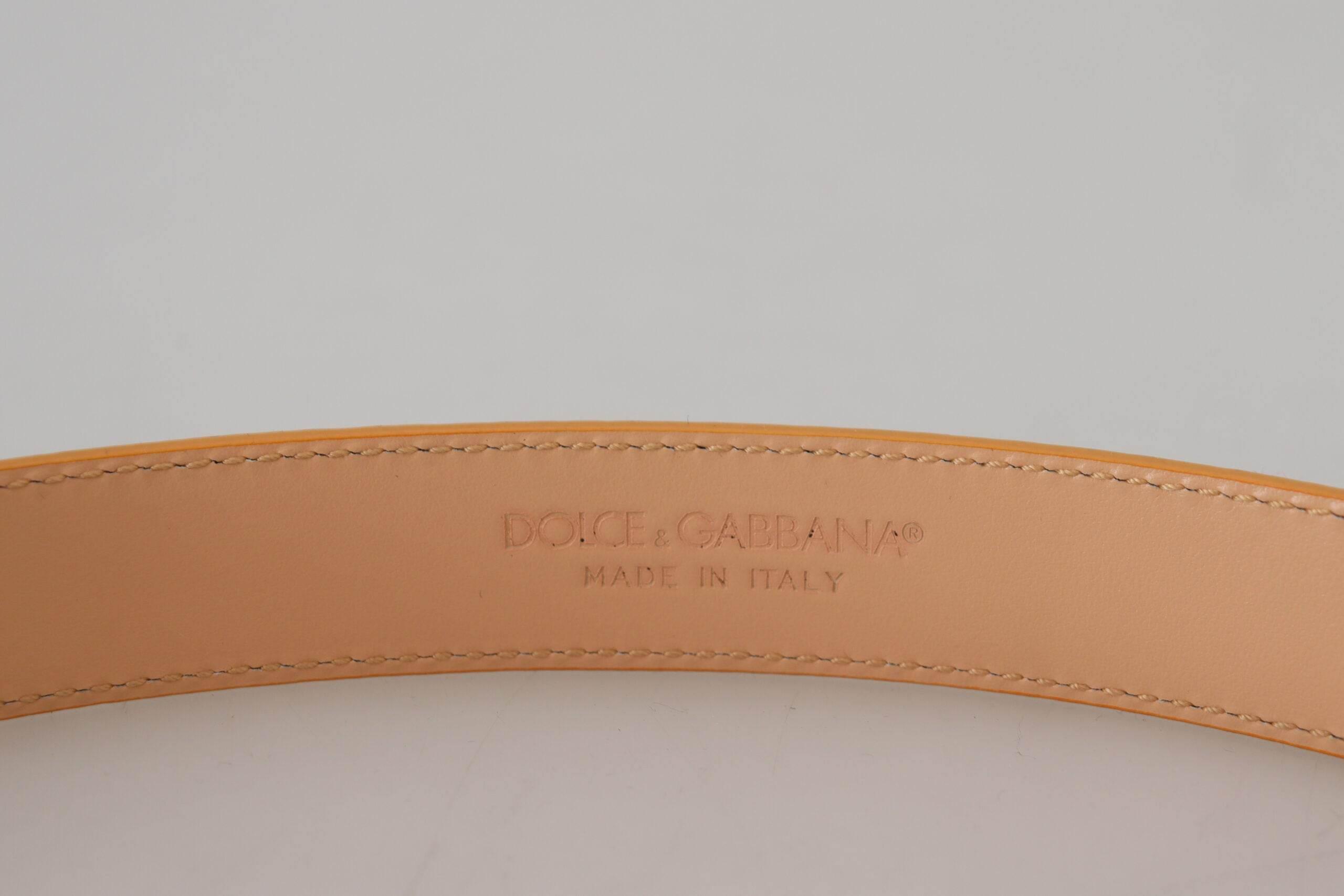 Dolce & Gabbana Beige Exotic Leather Gold Metal Buckle Belt - Hilstor