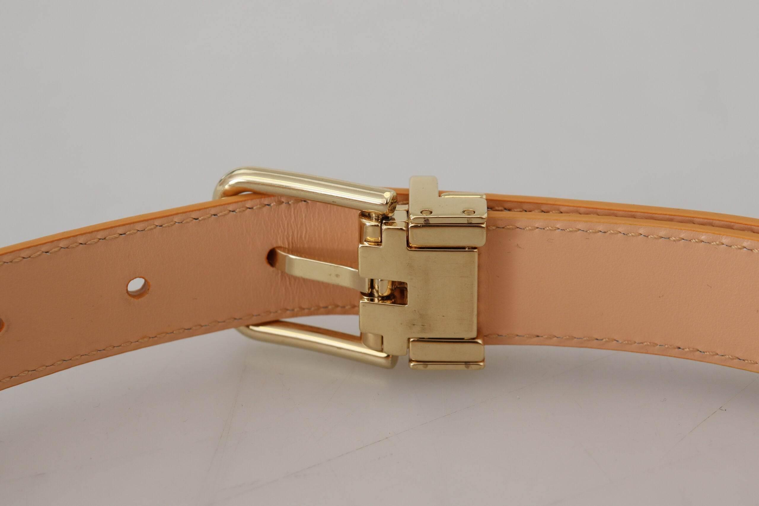 Dolce & Gabbana Beige Exotic Leather Gold Metal Buckle Belt - Hilstor