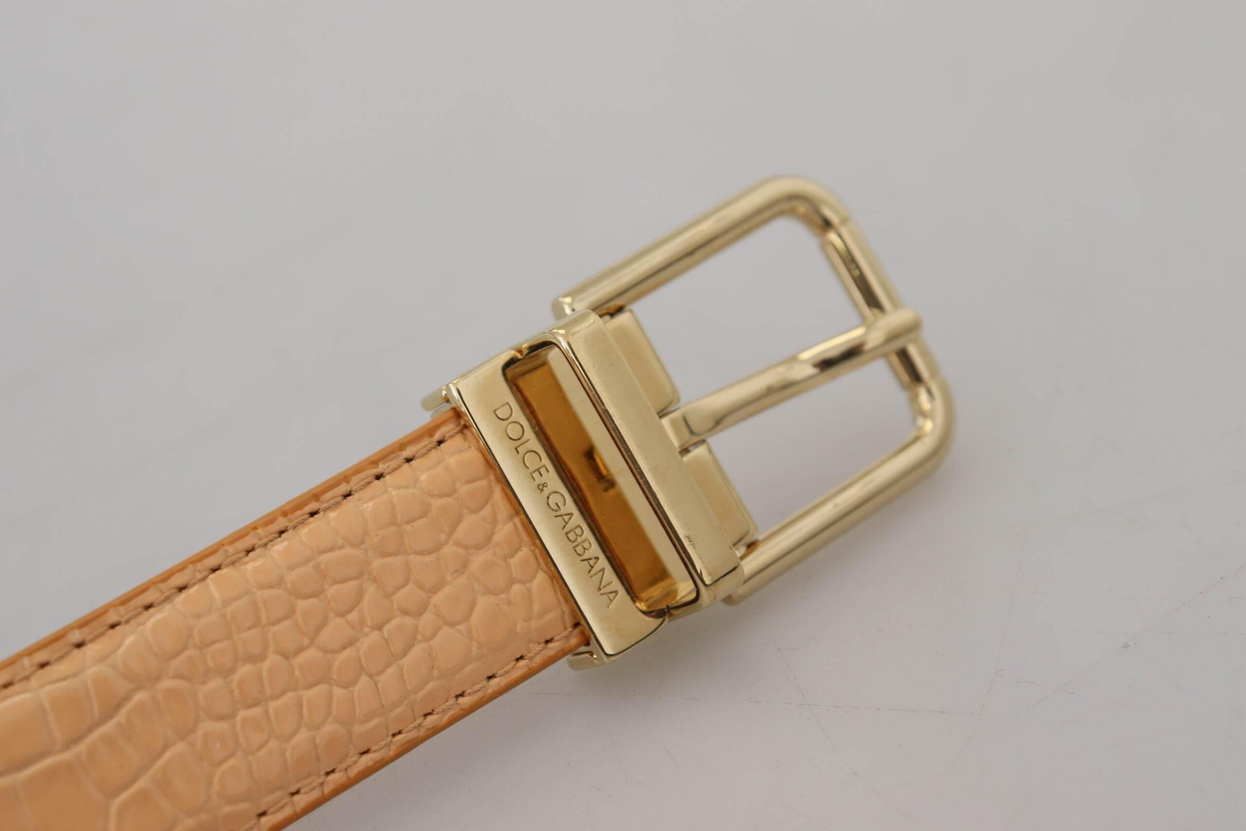Dolce & Gabbana Beige Exotic Leather Gold Metal Buckle Belt - Hilstor