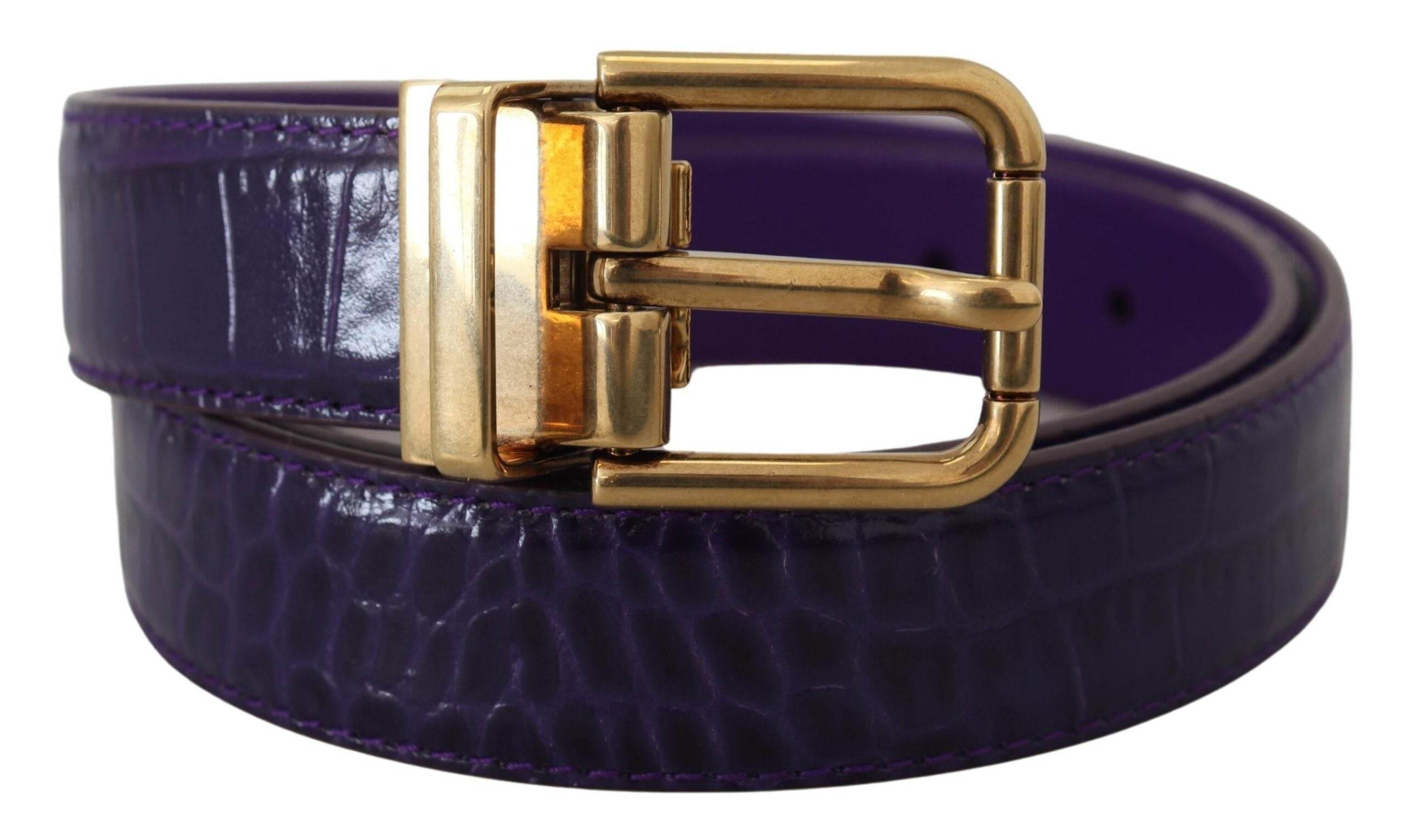 Dolce & Gabbana Purple Exotic Leather Gold Metal Buckle Belt - Hilstor