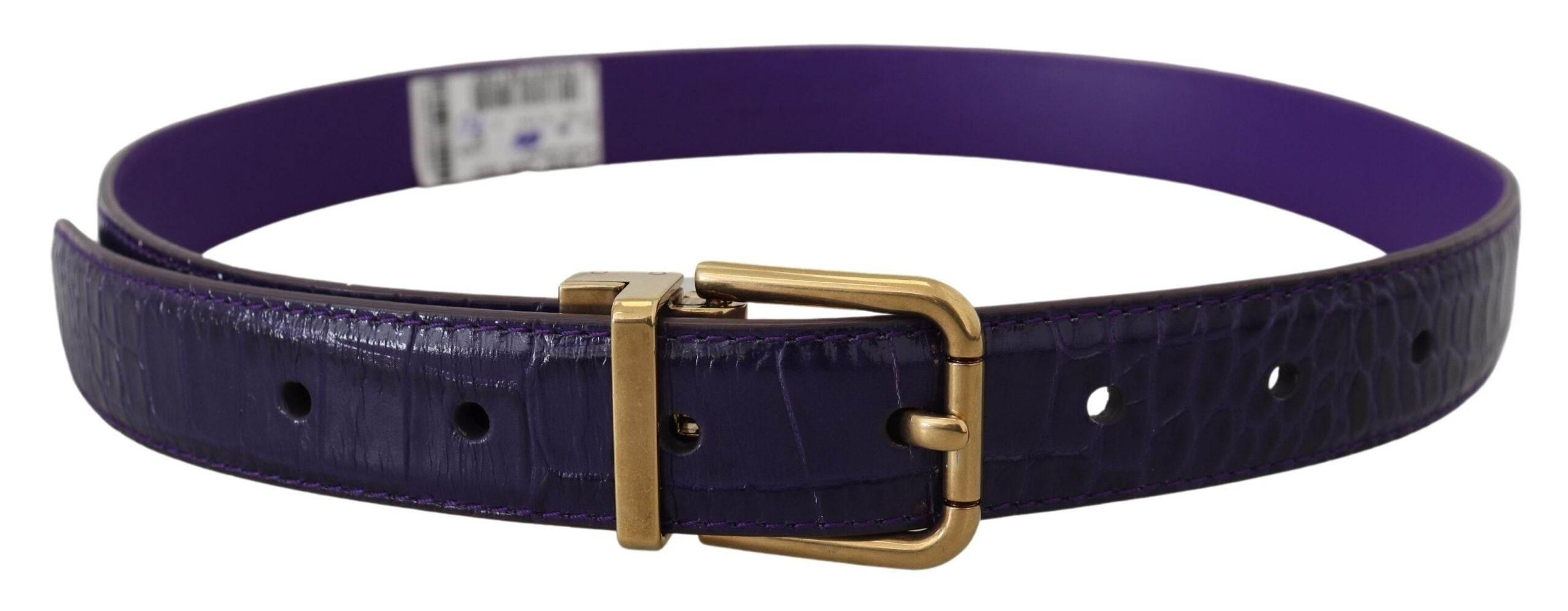 Dolce & Gabbana Purple Exotic Leather Gold Metal Buckle Belt - Hilstor