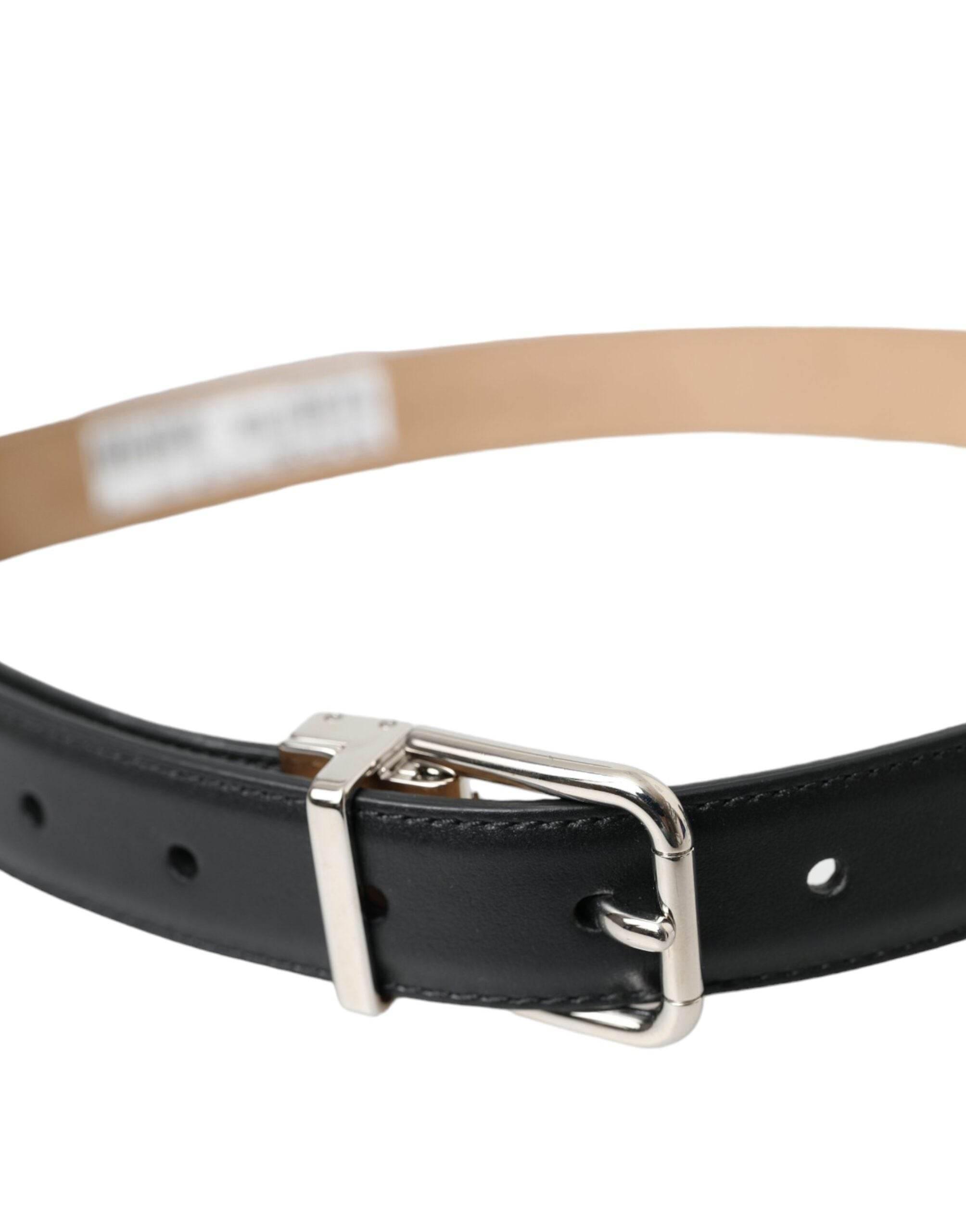 Dolce & Gabbana Black Leather Airpods Case Silver Buckle Belt - Hilstor