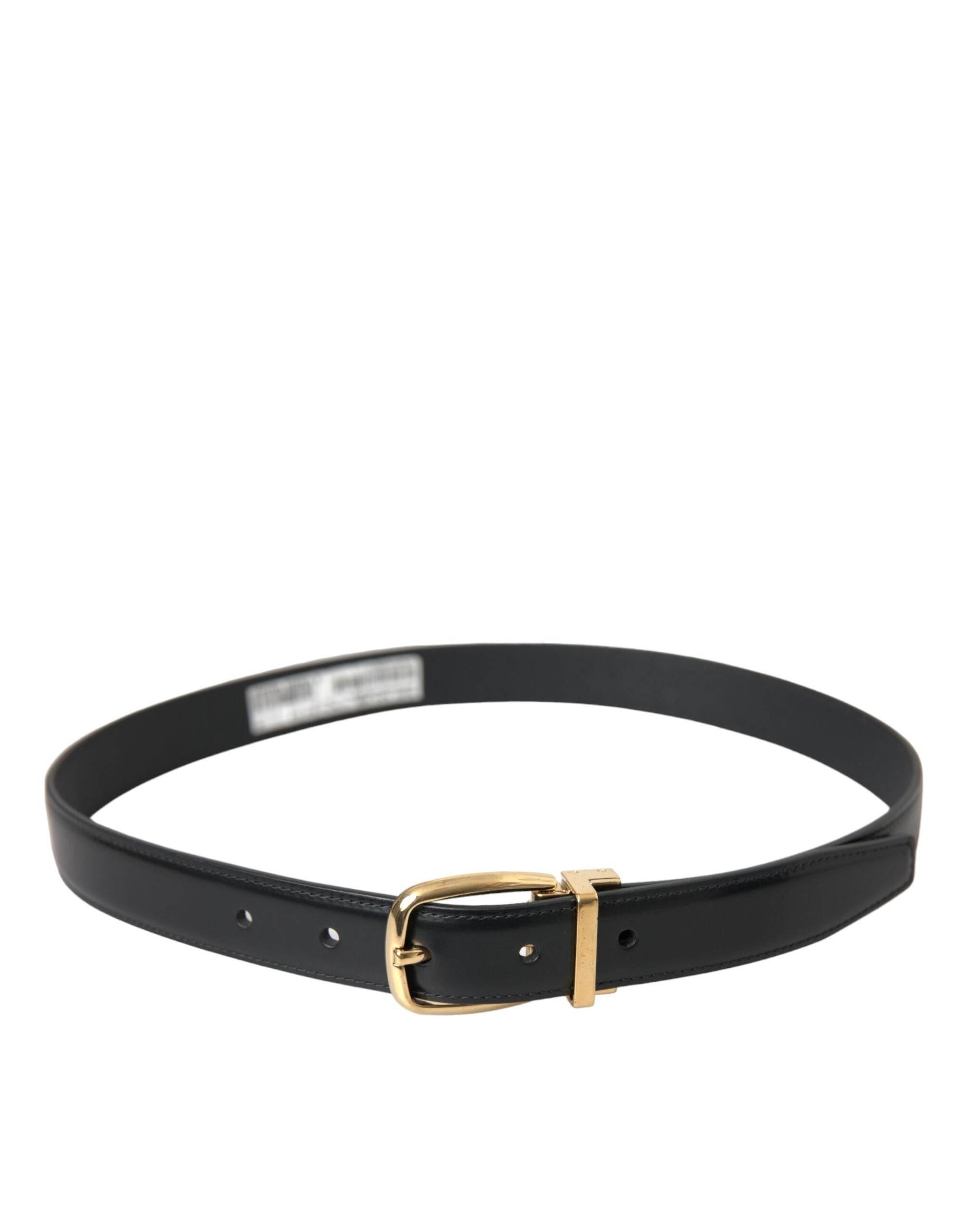 Dolce & Gabbana Black Calf Leather Gold Metal Buckle Belt - Hilstor