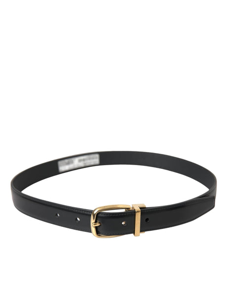 Dolce & Gabbana Black Calf Leather Gold Metal Buckle Belt - Hilstor