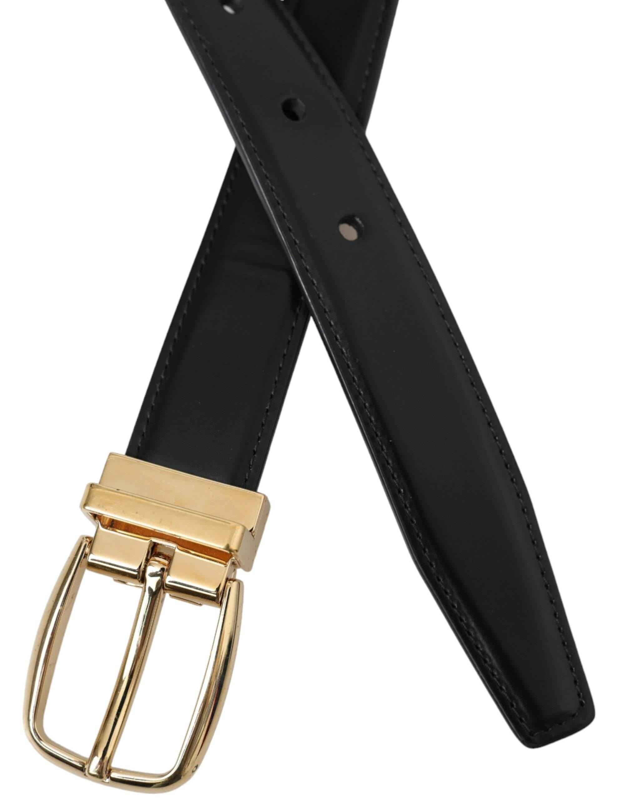 Dolce & Gabbana Black Calf Leather Gold Metal Buckle Belt - Hilstor