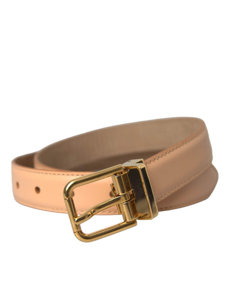 Dolce & Gabbana Beige Calfskin Leather Gold Metal Buckle Belt - Hilstor