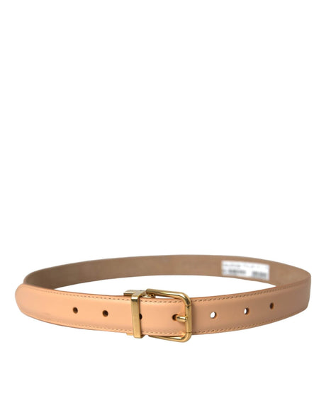 Dolce & Gabbana Beige Calfskin Leather Gold Metal Buckle Belt - Hilstor