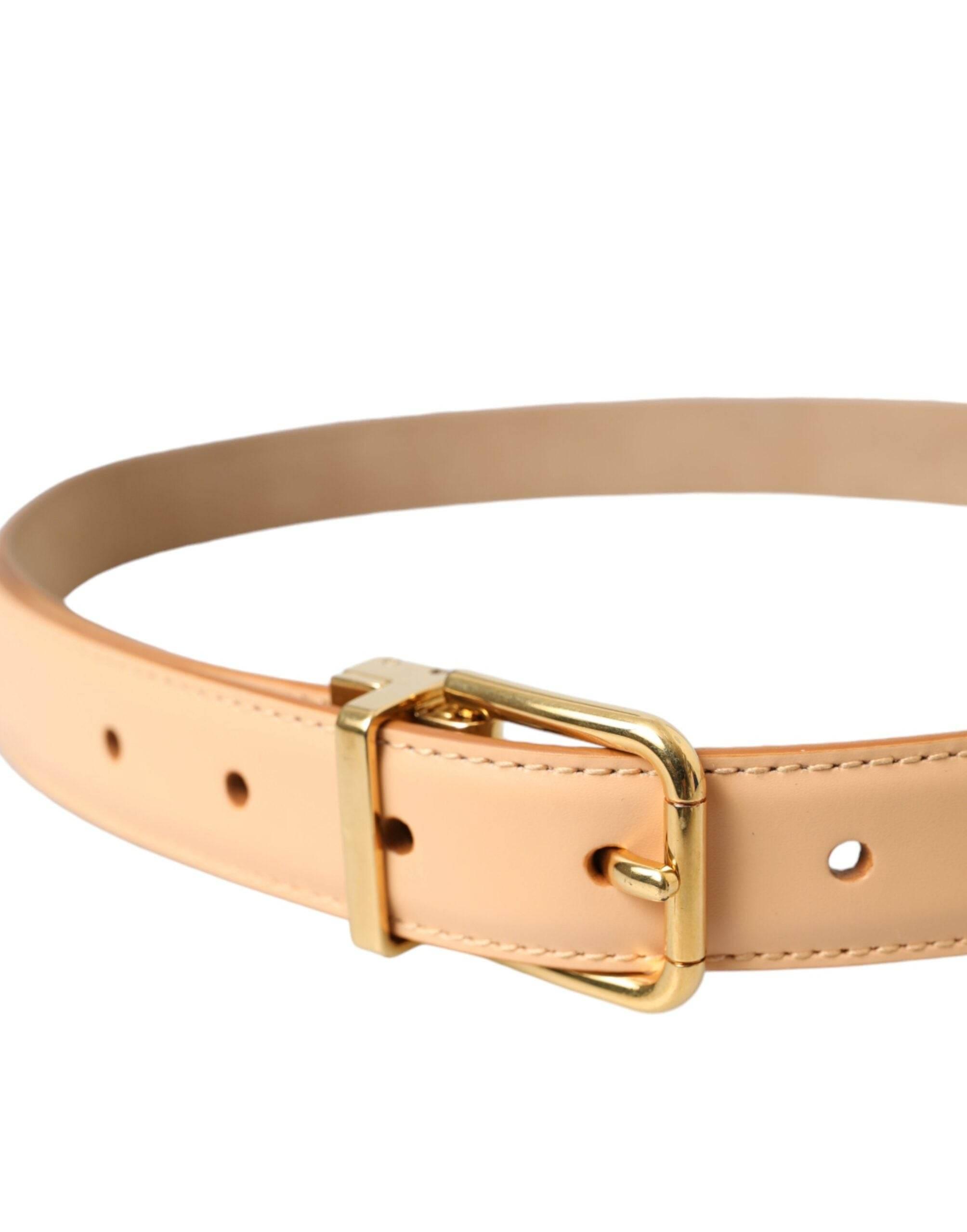 Dolce & Gabbana Beige Calfskin Leather Gold Metal Buckle Belt - Hilstor