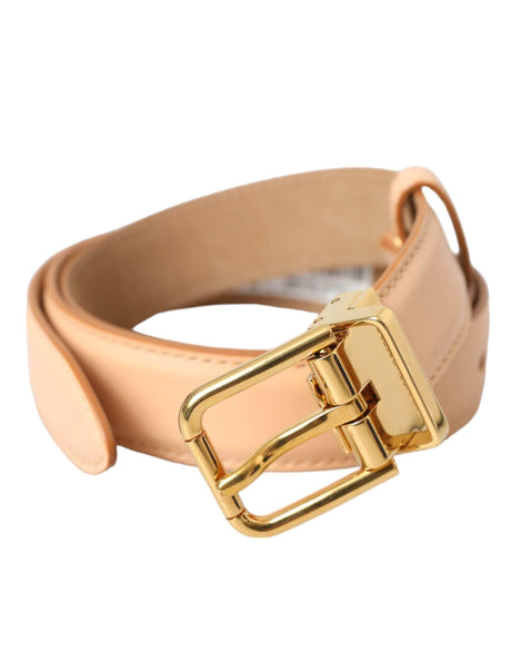 Dolce & Gabbana Beige Calfskin Leather Gold Metal Buckle Belt - Hilstor