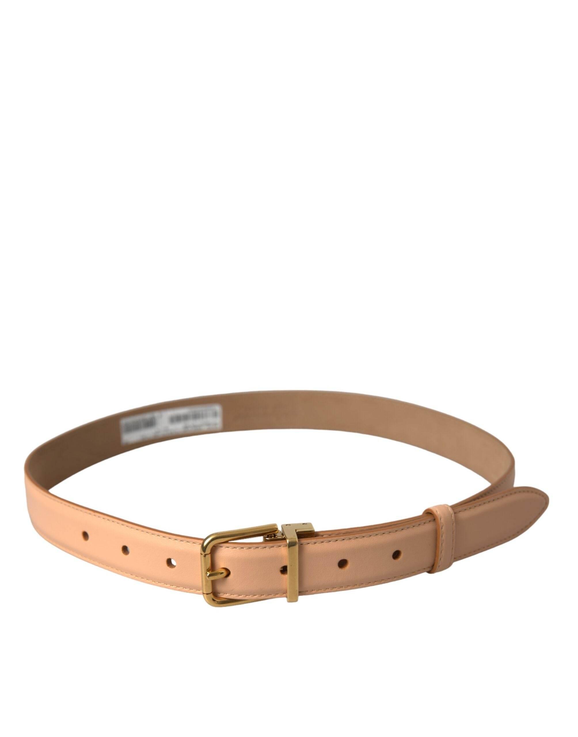 Dolce & Gabbana Beige Calfskin Leather Gold Metal Buckle Belt - Hilstor