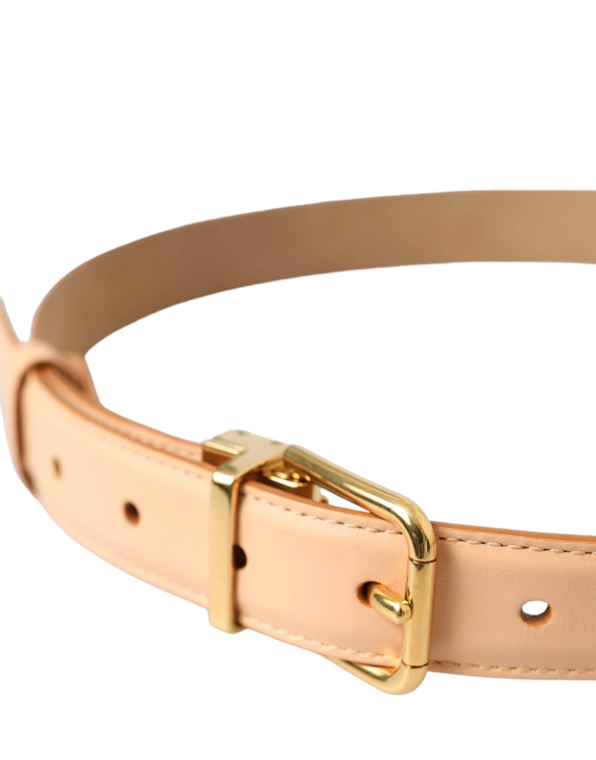 Dolce & Gabbana Beige Calfskin Leather Gold Metal Buckle Belt - Hilstor