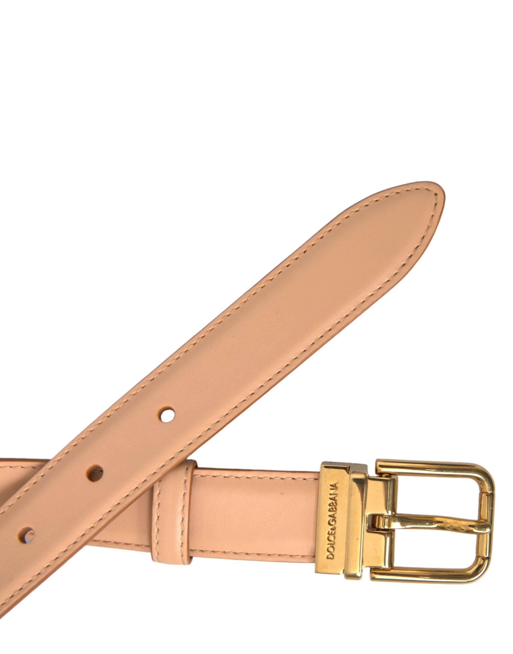 Dolce & Gabbana Beige Calfskin Leather Gold Metal Buckle Belt - Hilstor