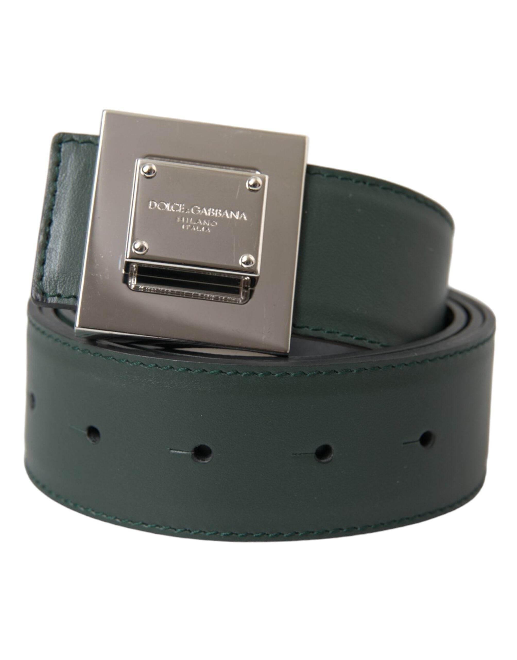 Dolce & Gabbana Green Calf Leather Square Metal Buckle Belt - Hilstor