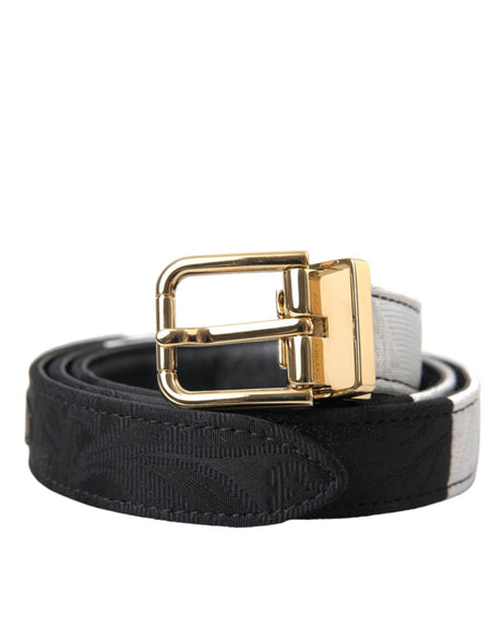 Dolce & Gabbana Black White Patchwork Gold Metal Buckle Belt - Hilstor