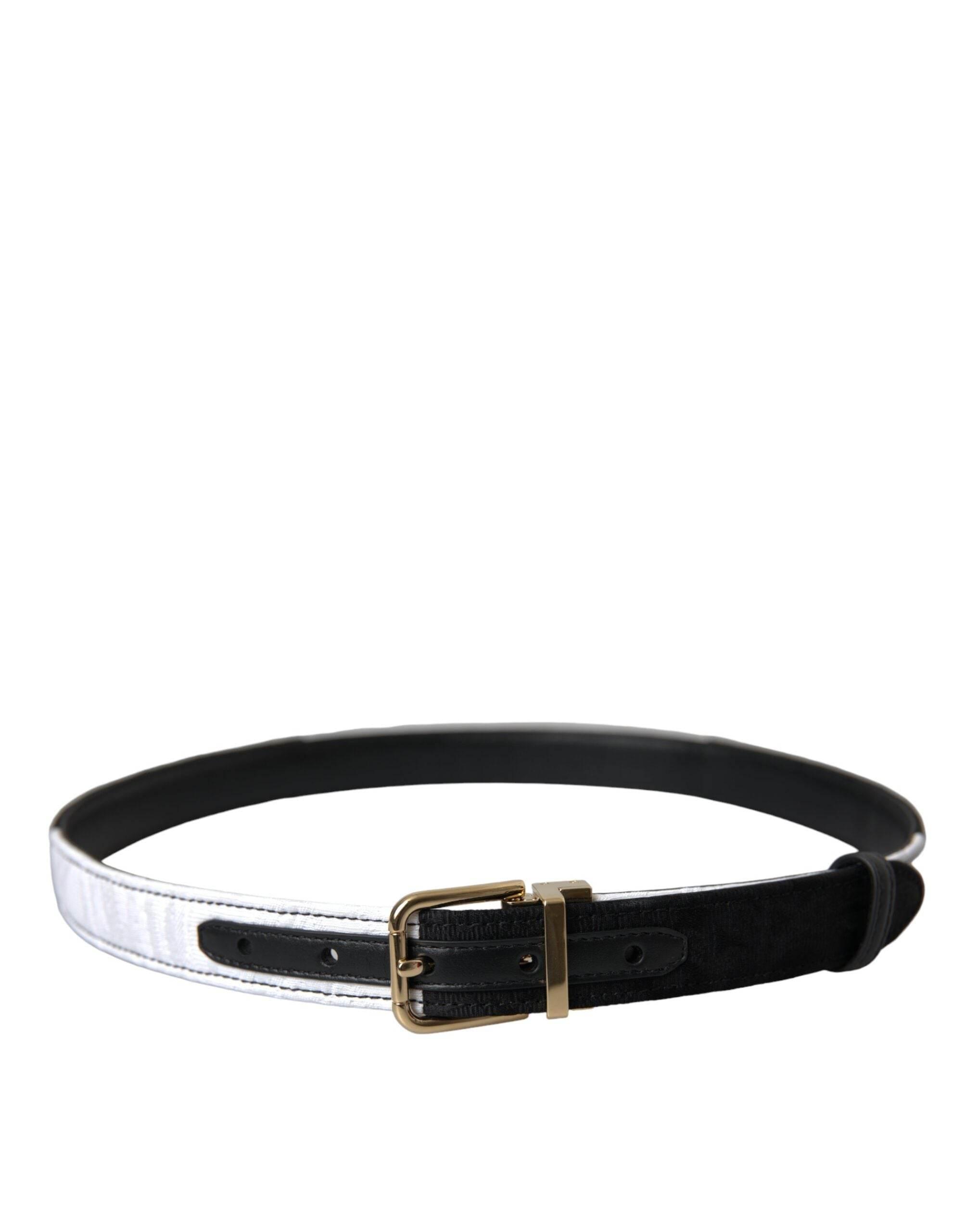 Dolce & Gabbana Black White Patchwork Gold Metal Buckle Belt - Hilstor