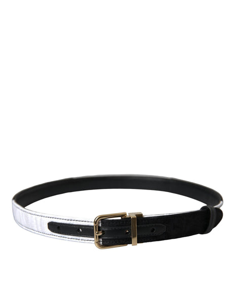 Dolce & Gabbana Black White Patchwork Gold Metal Buckle Belt - Hilstor