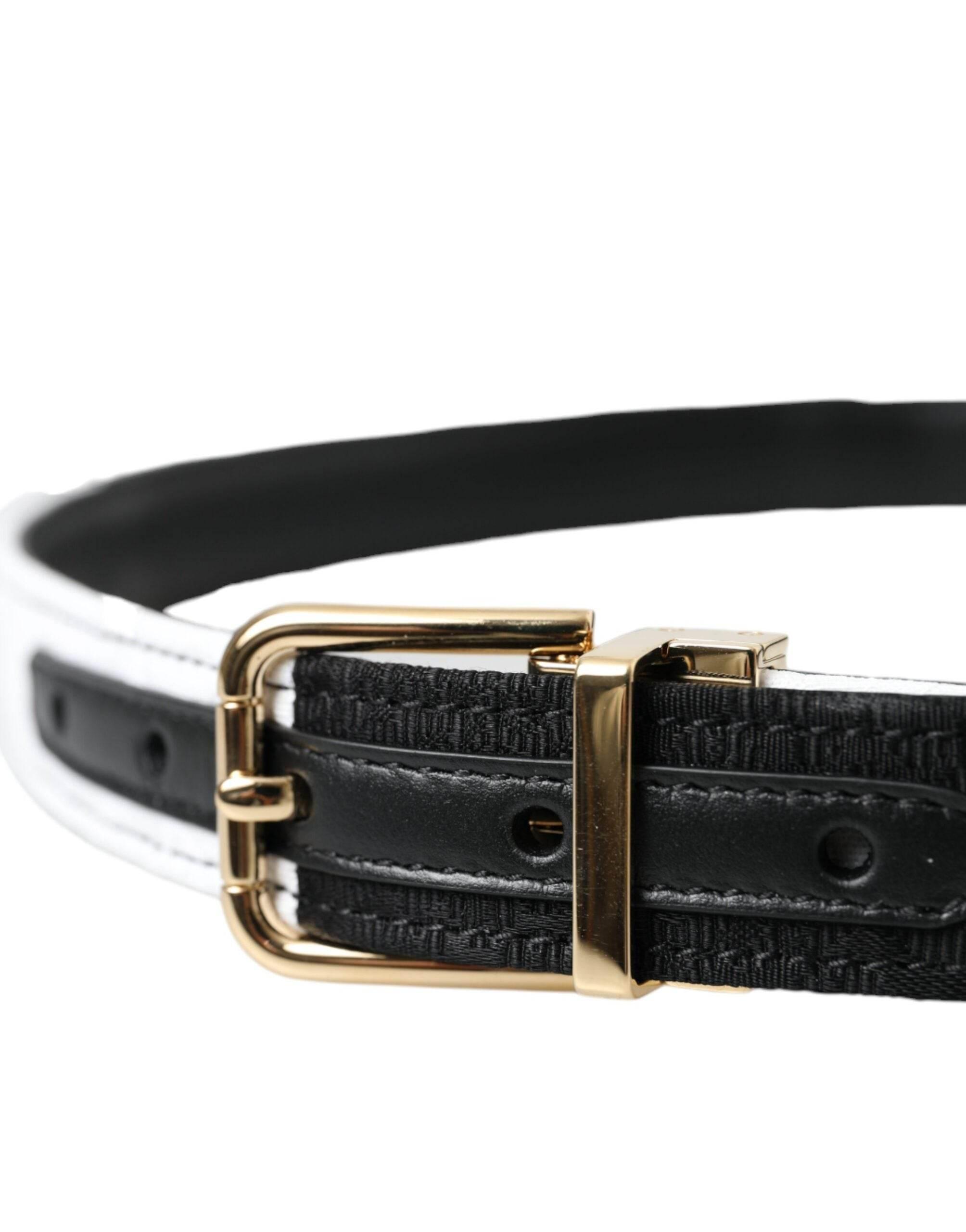 Dolce & Gabbana Black White Patchwork Gold Metal Buckle Belt - Hilstor