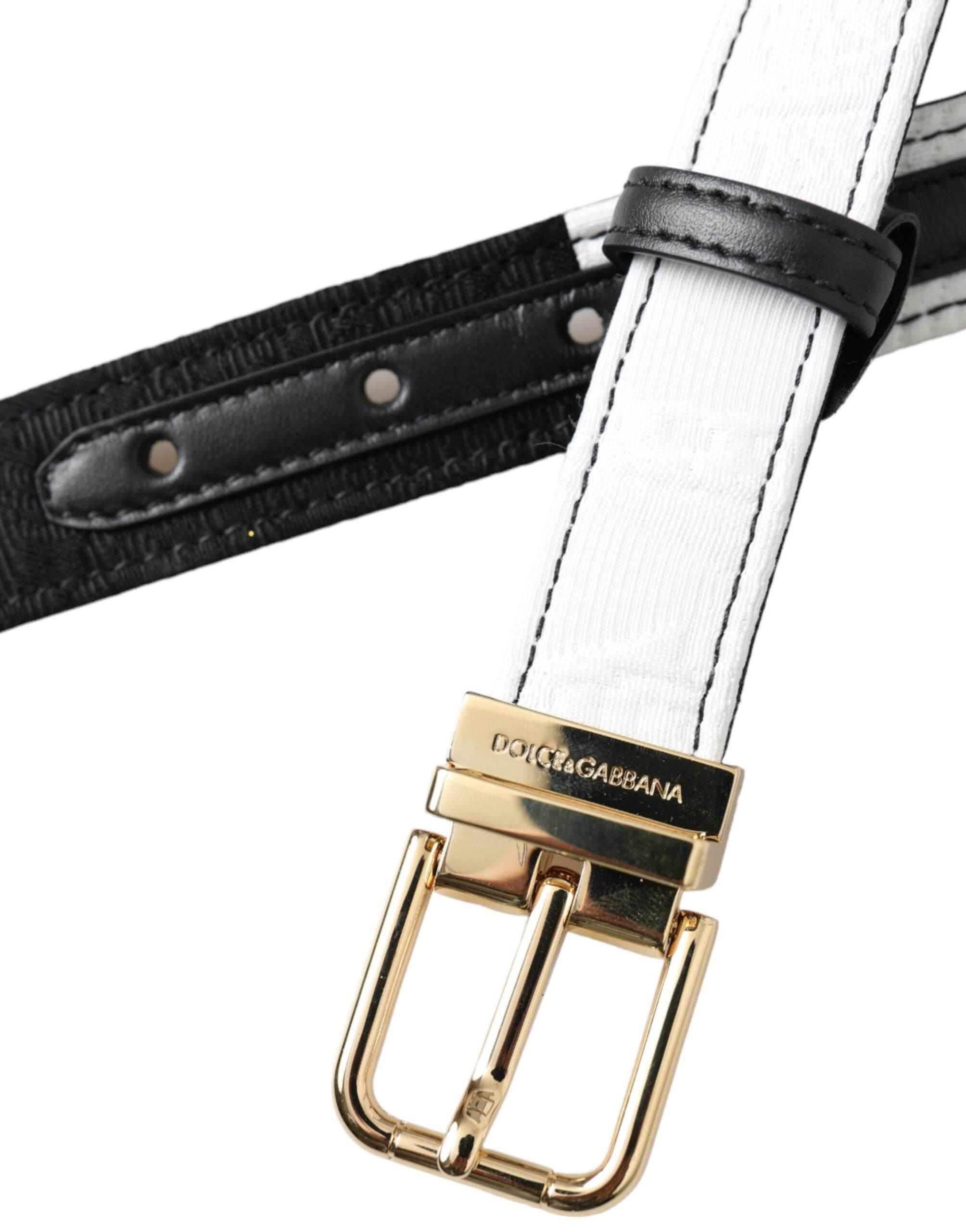 Dolce & Gabbana Black White Patchwork Gold Metal Buckle Belt - Hilstor