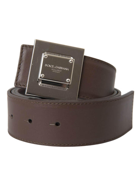 Dolce & Gabbana Brown Calf Leather Square Metal Buckle Belt - Hilstor