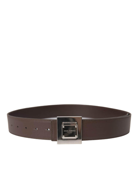 Dolce & Gabbana Brown Calf Leather Square Metal Buckle Belt - Hilstor