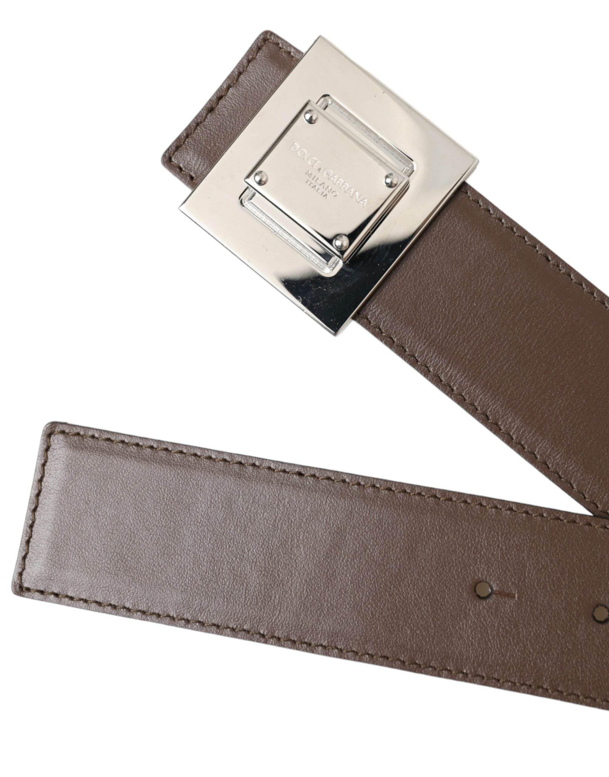 Dolce & Gabbana Brown Calf Leather Square Metal Buckle Belt - Hilstor