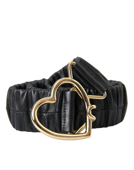 Dolce & Gabbana Black Leather Gold Heart Metal Buckle Belt - Hilstor